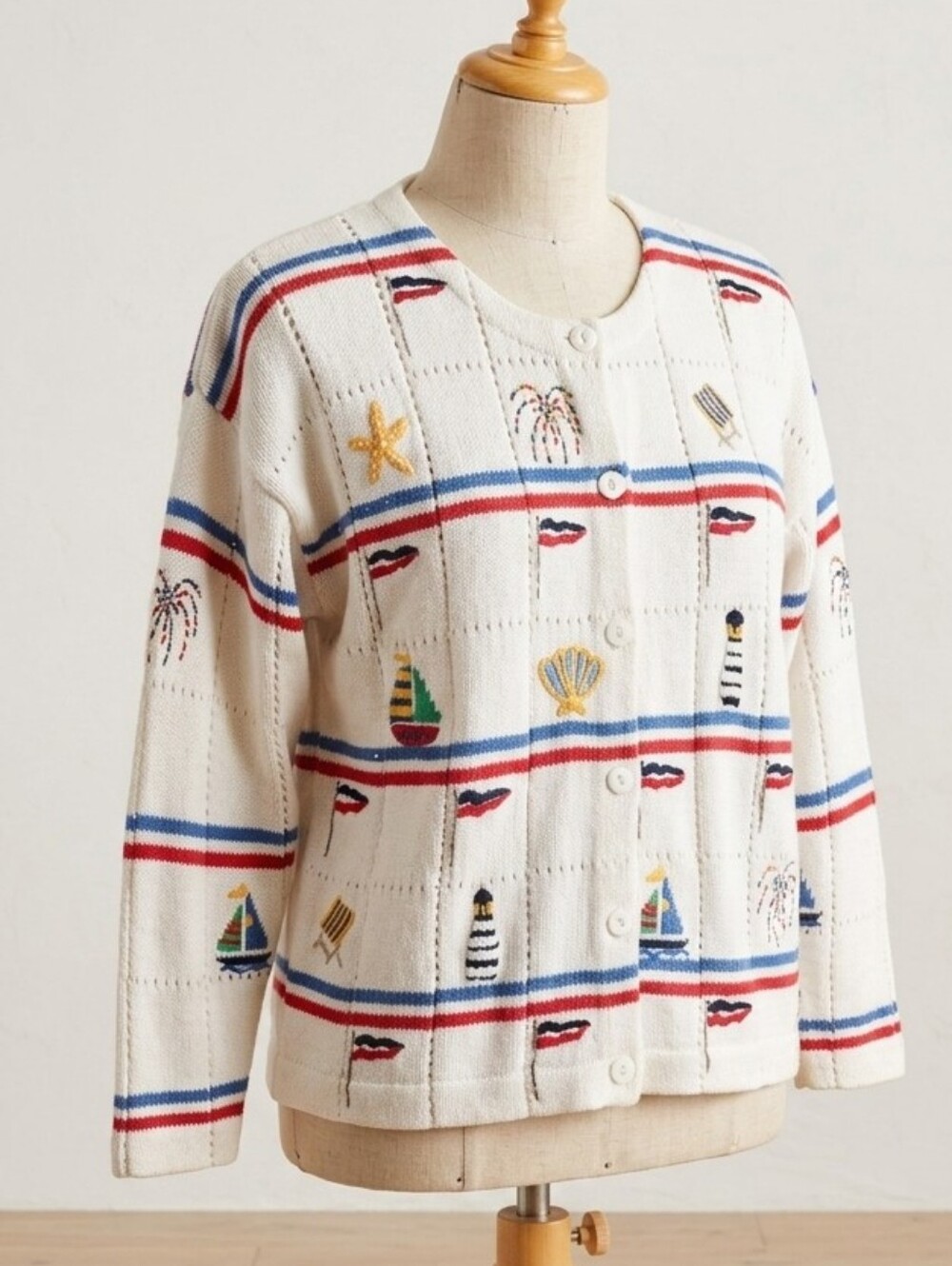 Philip & Jane Gordon Design Options Cream Nautical Fireworks Sweater Size XL